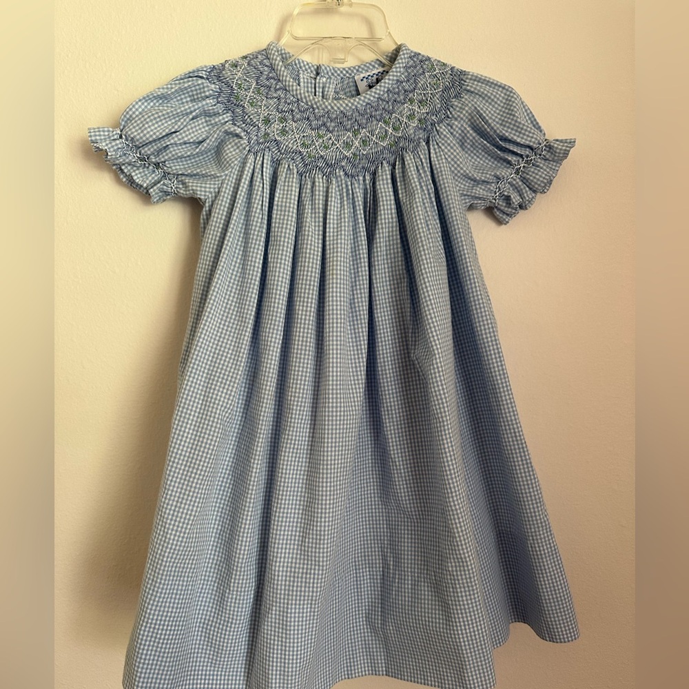 Kelly's Kids Light Blue Gingham Smocked Dress